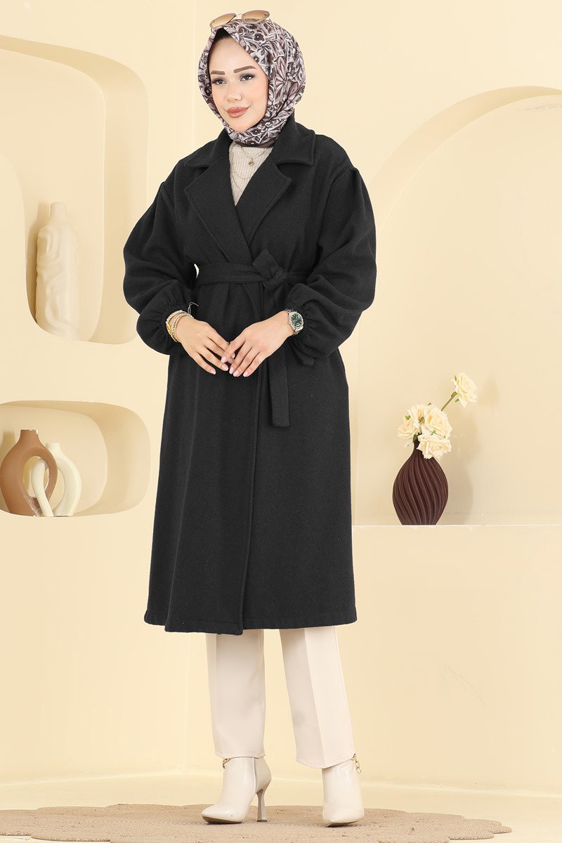 Kruvaze Yaka Kaşe Kaban 8002ARL1089 Siyah - Moda Selvim Kruvaze Yaka Kaşe Kaban 8002ARL1089 Siyah - Moda Selvim