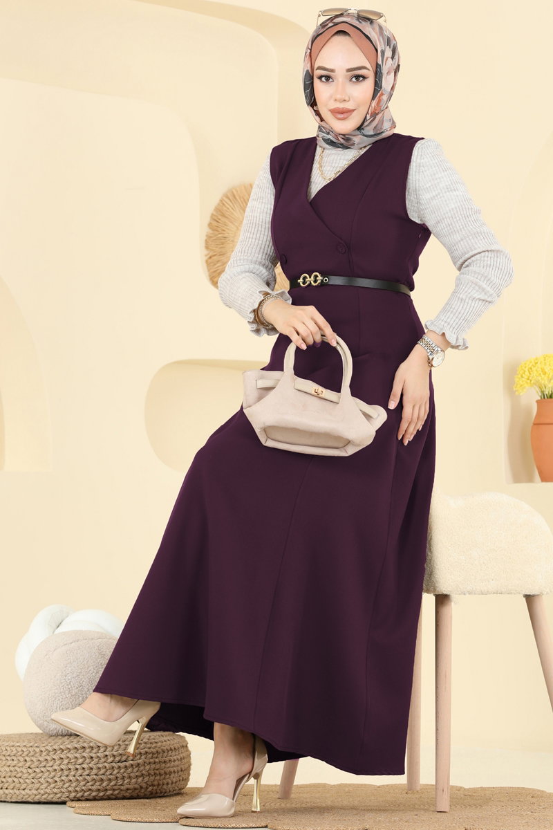 Kruvaze Yaka Kemerli Jile 5574ZNNK1102 Mürdüm