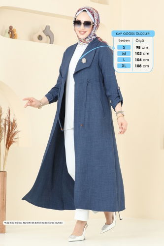 moda selvim Kruvaze Yaka Keten Kap 1134TBL694 İndigo - Thumbnail