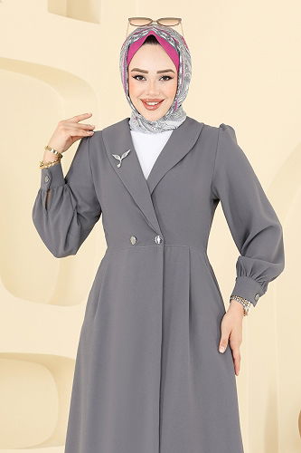 moda selvim Kruvaze Yaka Krep Takım 6223BSK463 Gri - Thumbnail