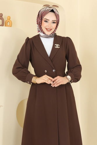 moda selvim Kruvaze Yaka Krep Takım 6223BSK463 Kahve - Thumbnail