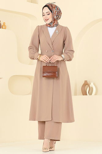 moda selvim Kruvaze Yaka Krep Takım 6223BSK463 Koyu Vizyon - Thumbnail