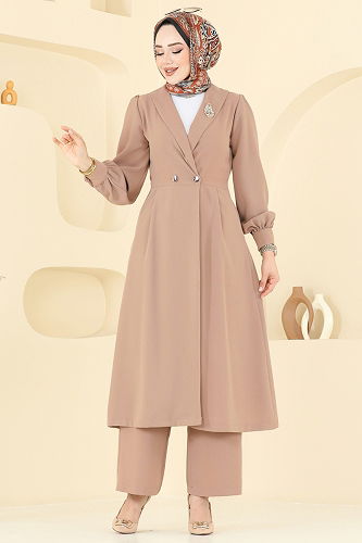 moda selvim Kruvaze Yaka Krep Takım 6223BSK463 Koyu Vizyon - Thumbnail