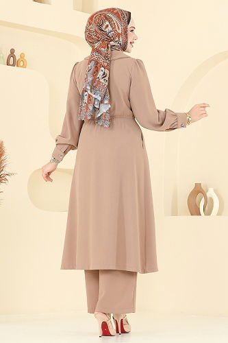 moda selvim Kruvaze Yaka Krep Takım 6223BSK463 Koyu Vizyon - Thumbnail