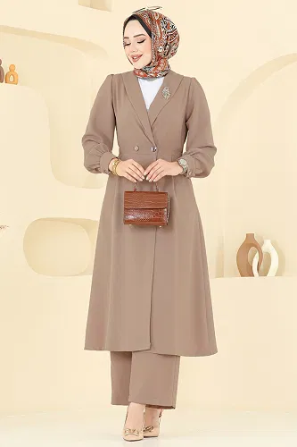 moda selvim Kruvaze Yaka Krep Takım 6223BSK463 Koyu Vizyon - Thumbnail