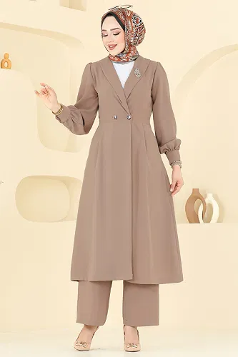 moda selvim Kruvaze Yaka Krep Takım 6223BSK463 Koyu Vizyon - Thumbnail