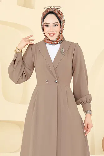 moda selvim Kruvaze Yaka Krep Takım 6223BSK463 Koyu Vizyon - Thumbnail