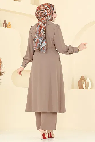 moda selvim Kruvaze Yaka Krep Takım 6223BSK463 Koyu Vizyon - Thumbnail