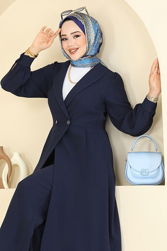 moda selvim Kruvaze Yaka Krep Takım 6223BSK463 Laci - Thumbnail