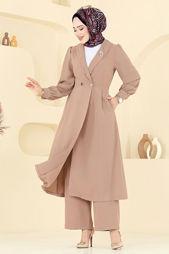 moda selvim Kruvaze Yaka Krep Takım 6223BSK463 Vizyon - Thumbnail