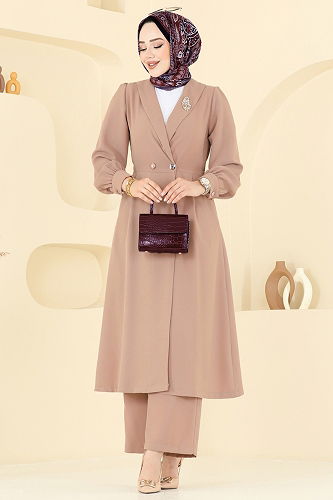 moda selvim Kruvaze Yaka Krep Takım 6223BSK463 Vizyon - Thumbnail