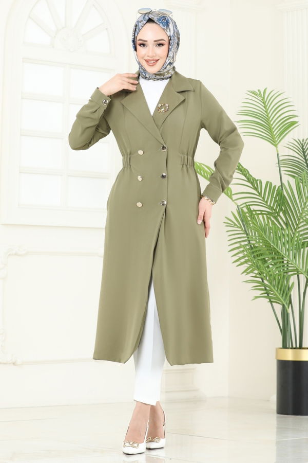 Modaselvim Kap / Kaban Kruvaze Yaka Mevsimlik Kap 3117BLU797 Haki