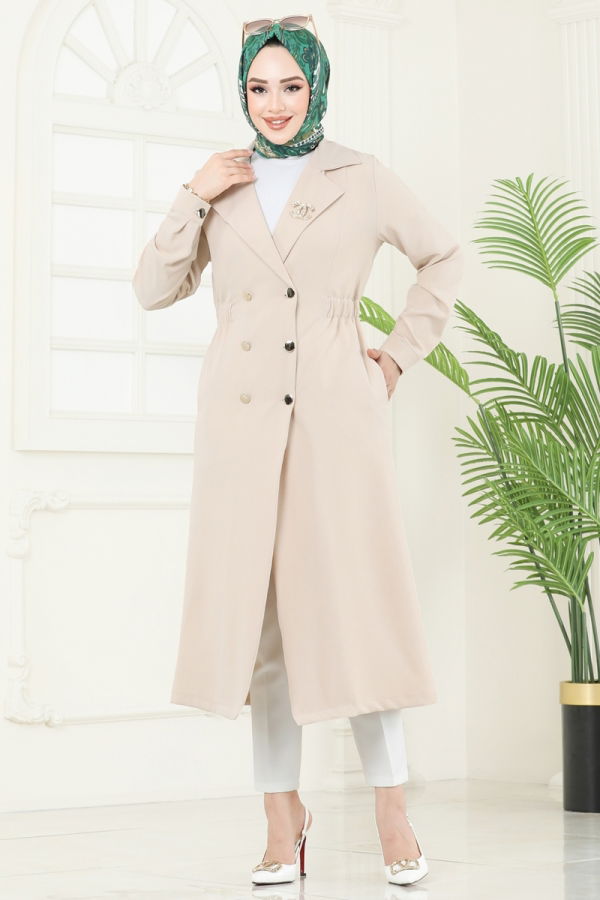Modaselvim Kap / Kaban Kruvaze Yaka Mevsimlik Kap 3117BLU797 Taş