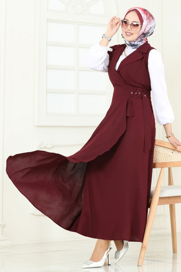 Modaselvim Jile Kruvaze Yaka Tesettür Jile 9036S324 Bordo