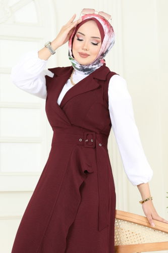 moda selvim Kruvaze Yaka Tesettür Jile 9036S324 Bordo - Thumbnail