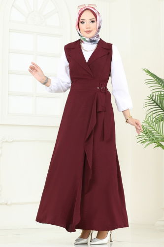 moda selvim Kruvaze Yaka Tesettür Jile 9036S324 Bordo - Thumbnail