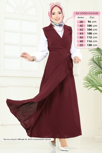moda selvim Kruvaze Yaka Tesettür Jile 9036S324 Bordo - Thumbnail