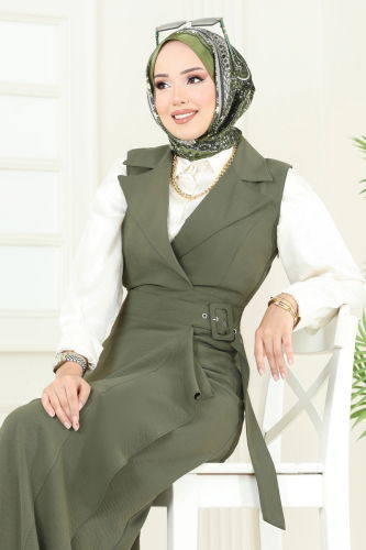 moda selvim Kruvaze Yaka Tesettür Jile 9036S324 Haki - Thumbnail
