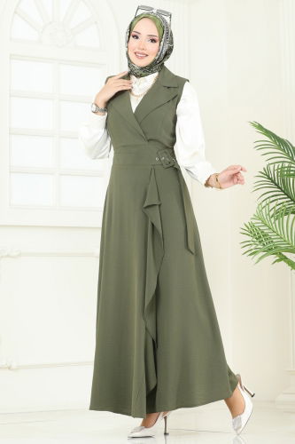 moda selvim Kruvaze Yaka Tesettür Jile 9036S324 Haki - Thumbnail
