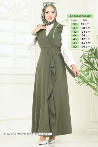moda selvim Kruvaze Yaka Tesettür Jile 9036S324 Haki - Thumbnail