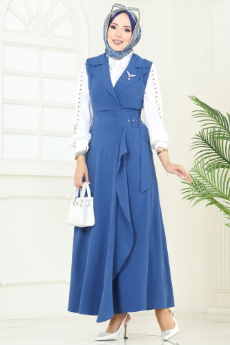 moda selvim Kruvaze Yaka Tesettür Jile 9036S324 İndigo - Thumbnail