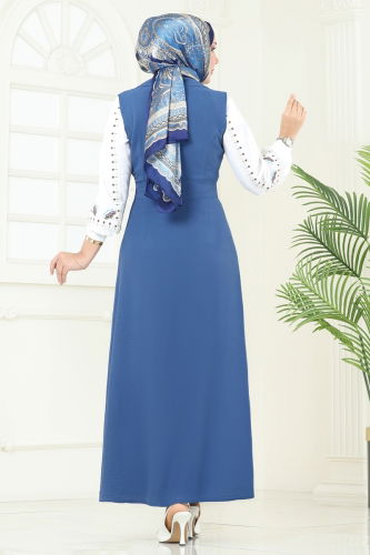moda selvim Kruvaze Yaka Tesettür Jile 9036S324 İndigo - Thumbnail