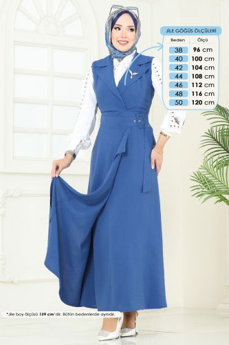 moda selvim Kruvaze Yaka Tesettür Jile 9036S324 İndigo - Thumbnail