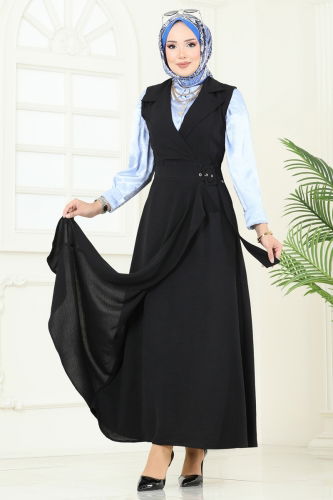 moda selvim Kruvaze Yaka Tesettür Jile 9036S324 Siyah - Thumbnail