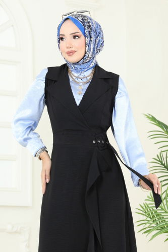 moda selvim Kruvaze Yaka Tesettür Jile 9036S324 Siyah - Thumbnail