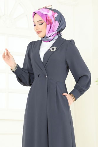 moda selvim Kruvaze Yaka Tesettür Kap 6214BSK463 Antrasit - Thumbnail
