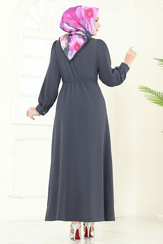 moda selvim Kruvaze Yaka Tesettür Kap 6214BSK463 Antrasit - Thumbnail