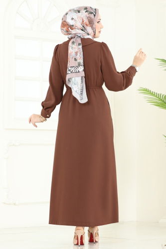 moda selvim Kruvaze Yaka Tesettür Kap 6214BSK463 Kahve - Thumbnail