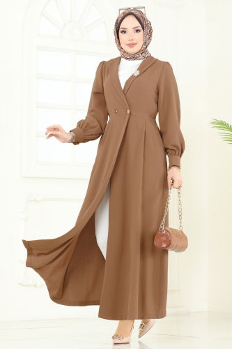 moda selvim Kruvaze Yaka Tesettür Kap 6214BSK463 Latte - Thumbnail