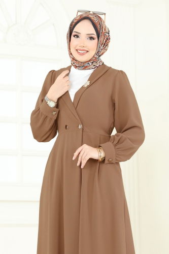 moda selvim Kruvaze Yaka Tesettür Kap 6214BSK463 Latte - Thumbnail