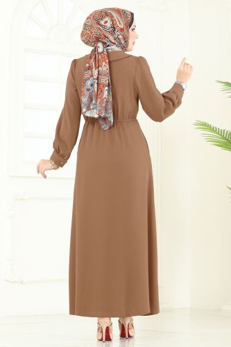 moda selvim Kruvaze Yaka Tesettür Kap 6214BSK463 Latte - Thumbnail