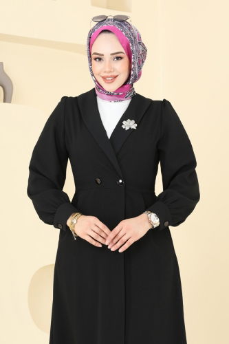 moda selvim Kruvaze Yaka Tesettür Kap 6214BSK463 Siyah - Thumbnail