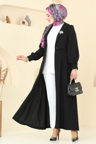 moda selvim Kruvaze Yaka Tesettür Kap 6214BSK463 Siyah - Thumbnail