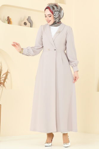 moda selvim Kruvaze Yaka Tesettür Kap 6214BSK463 Taş - Thumbnail