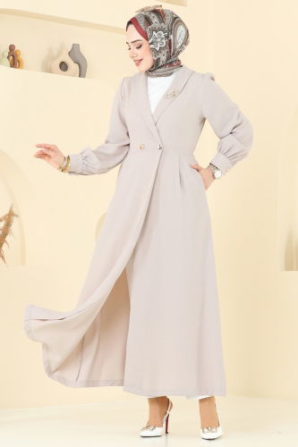 moda selvim Kruvaze Yaka Tesettür Kap 6214BSK463 Taş - Thumbnail