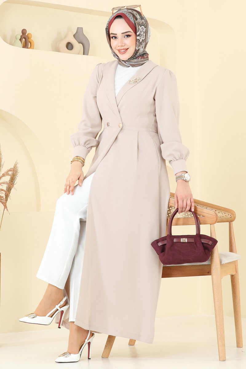 Kruvaze Yaka Tesettür Kap 6214BSK463 Taş