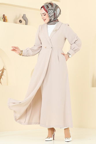 moda selvim Kruvaze Yaka Tesettür Kap 6214BSK463 Taş - Thumbnail