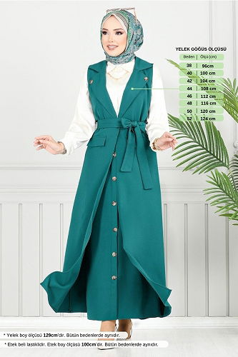 moda selvim Kruvaze Yaka Tesettür Takım 23100UKB929-M Petrol - Thumbnail