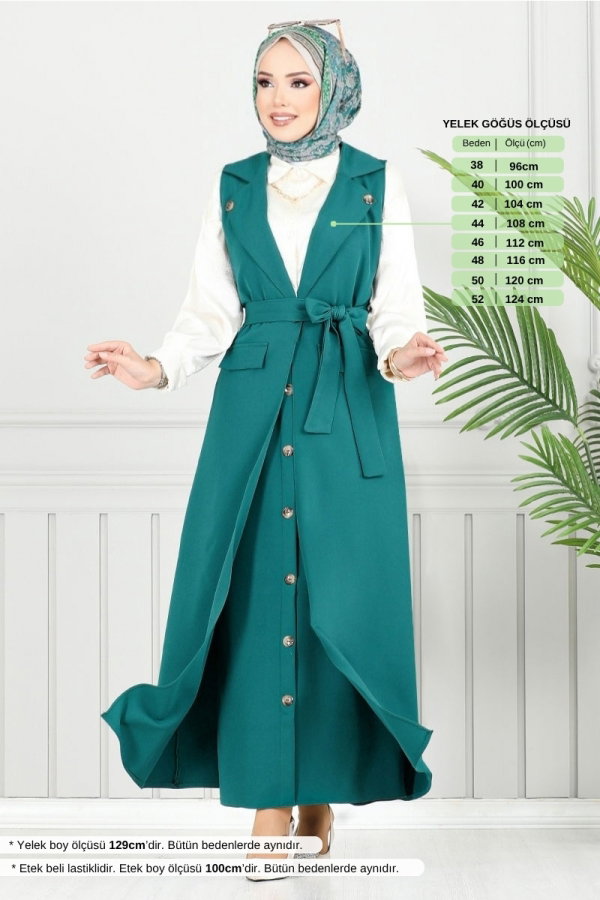 Modaselvim Kombin Kruvaze Yaka Tesettür Takım 23100UKB929-M Petrol