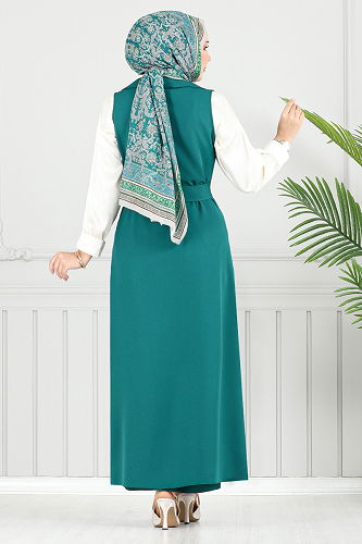 moda selvim Kruvaze Yaka Tesettür Takım 23100UKB929-M Petrol - Thumbnail
