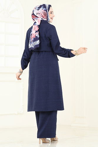 moda selvim Kruvaze Yaka Tesettür Takım 2584MP806 Laci - Thumbnail