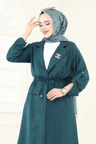 moda selvim Kruvaze Yaka Tesettür Takım 2584MP806 Petrol - Thumbnail