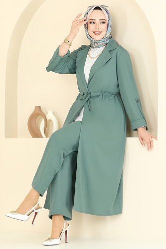 moda selvim Kruvaze Yaka Tesettür Takım PL9140 Mint - Thumbnail
