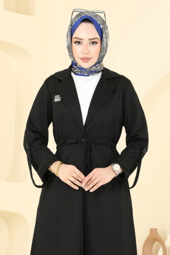 moda selvim Kruvaze Yaka Tesettür Takım PL9140 Siyah - Thumbnail