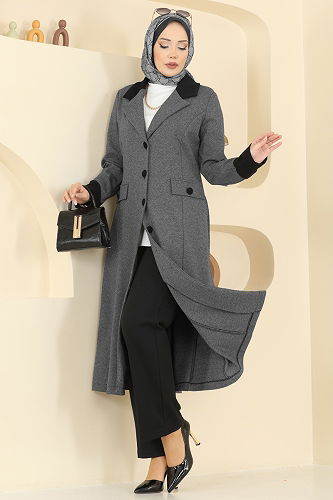 moda selvim Kruvaze Yaka Tivit Kombin 2795SL432 Gri&Siyah - Thumbnail