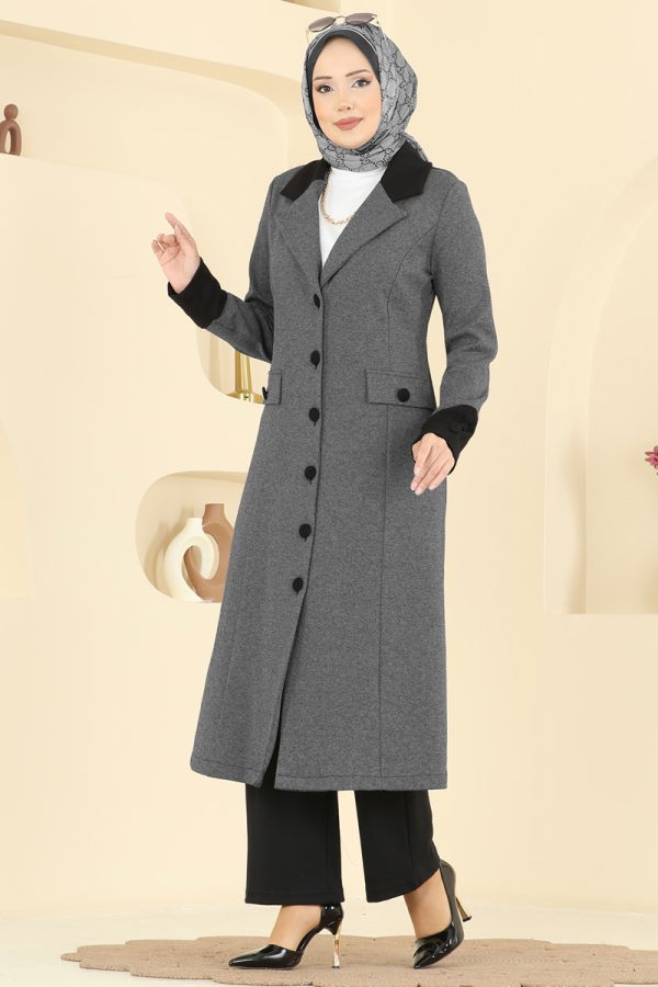 Modaselvim Kombin Kruvaze Yaka Tivit Kombin 2795SL432 Gri&Siyah